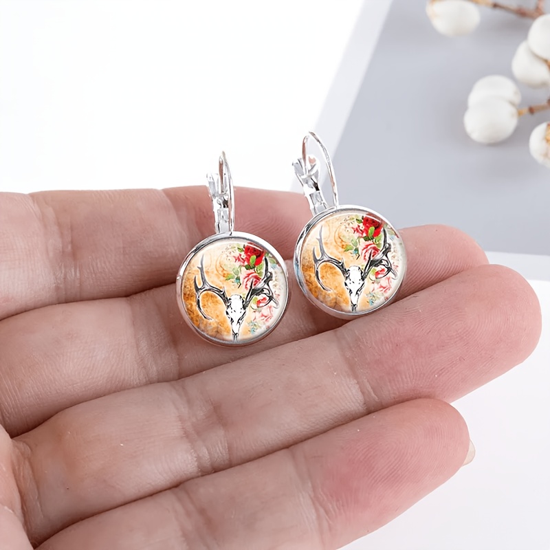 2pcs Set Exquisite Round Glass Inlaid Base Earrings